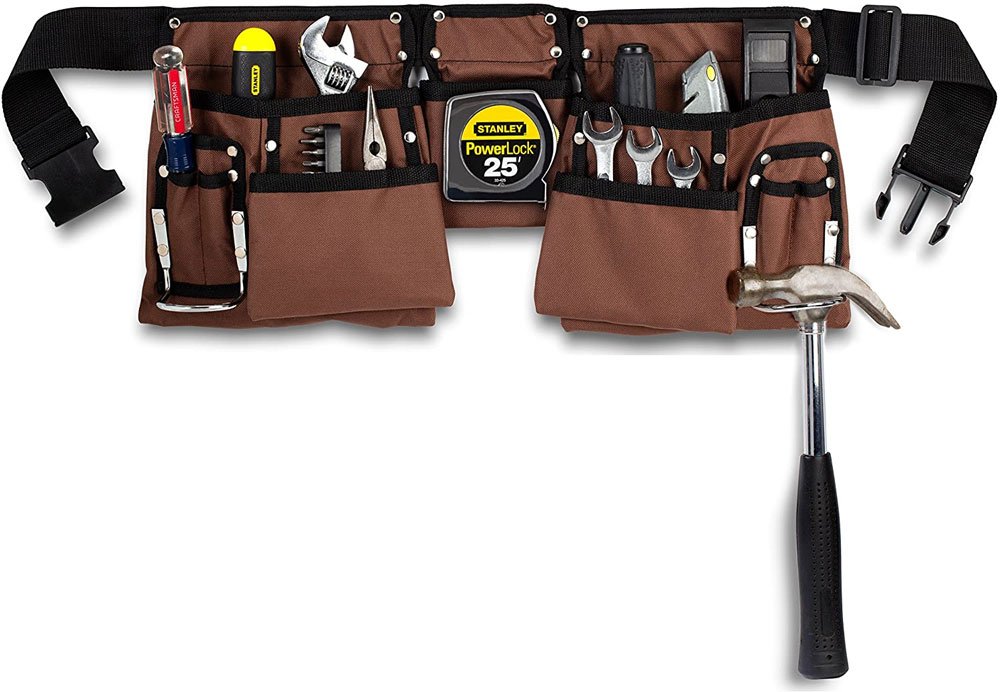 GloosyEnd Heavy Duty Construction Tool Belt & Tool Pouch, with Poly Web Belt Quick Release Buckle